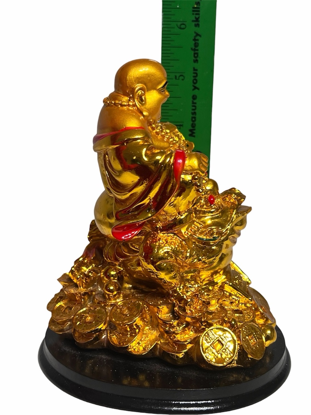 Golden Lucky Laughing Buddha sitting on a Money Toad - Picture 4 of 5